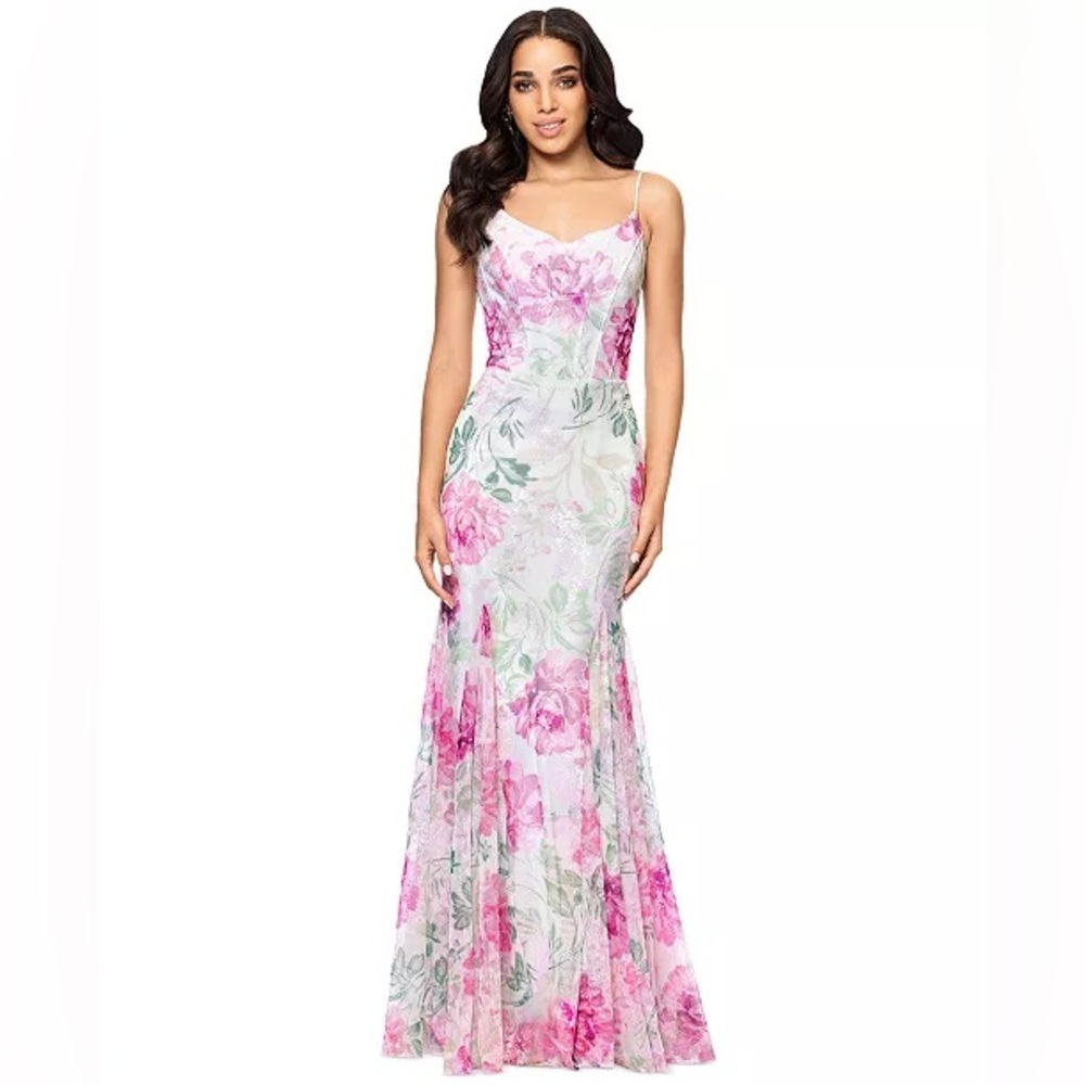 Betsy & Adam Pink Floral Maxi Dress